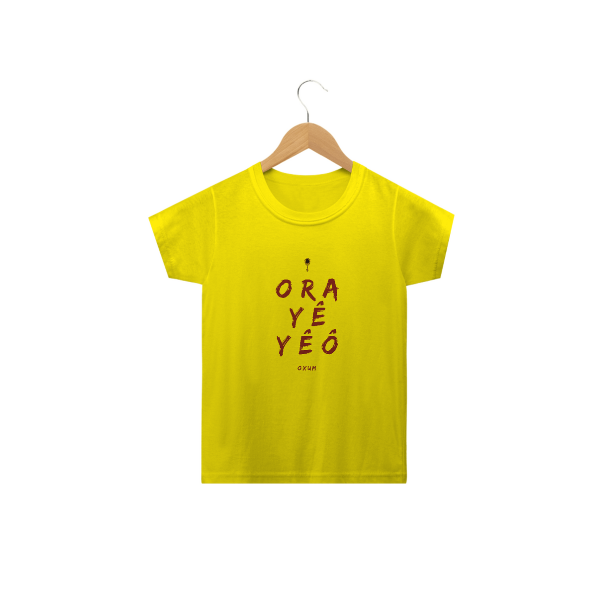 Nome do produto: Camiseta Infantil Osun Oxum - Saudação Òóré Yéyé Osun 100% Algodão Fio 24.1, 145g costura simples e gola ribana