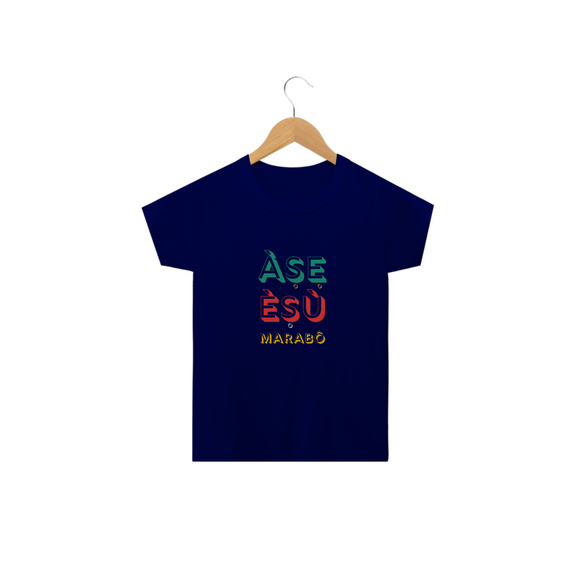 Camiseta Infantil Exu Marabô Axé Asé 100% Algodão Fio 24.1, 145g costura simples e gola ribana