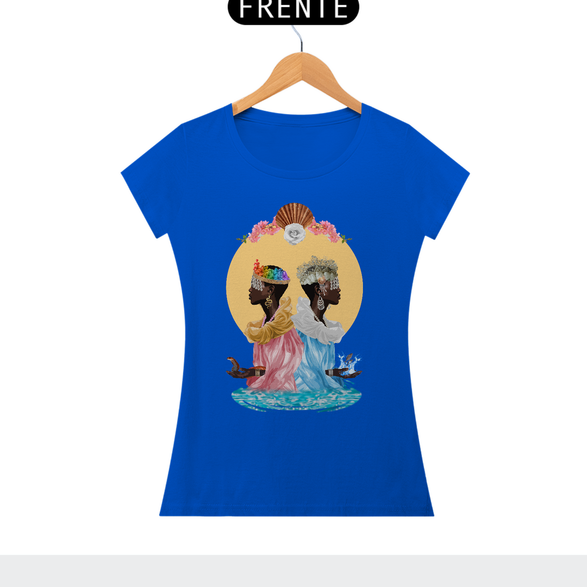 Nome do produto: Camiseta feminina Yabás Ewa e Yemanjá - By Ziggy Artes 100% Algodão Fio 30.1 Malha Fria Gola Ribana Costura Reforçada 3X Sem Juros [Frete Grátis]