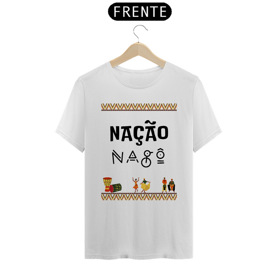 Camiseta Nação Nagô 100% Algodão Fio 24.1, 145g costura simples e gola ribana