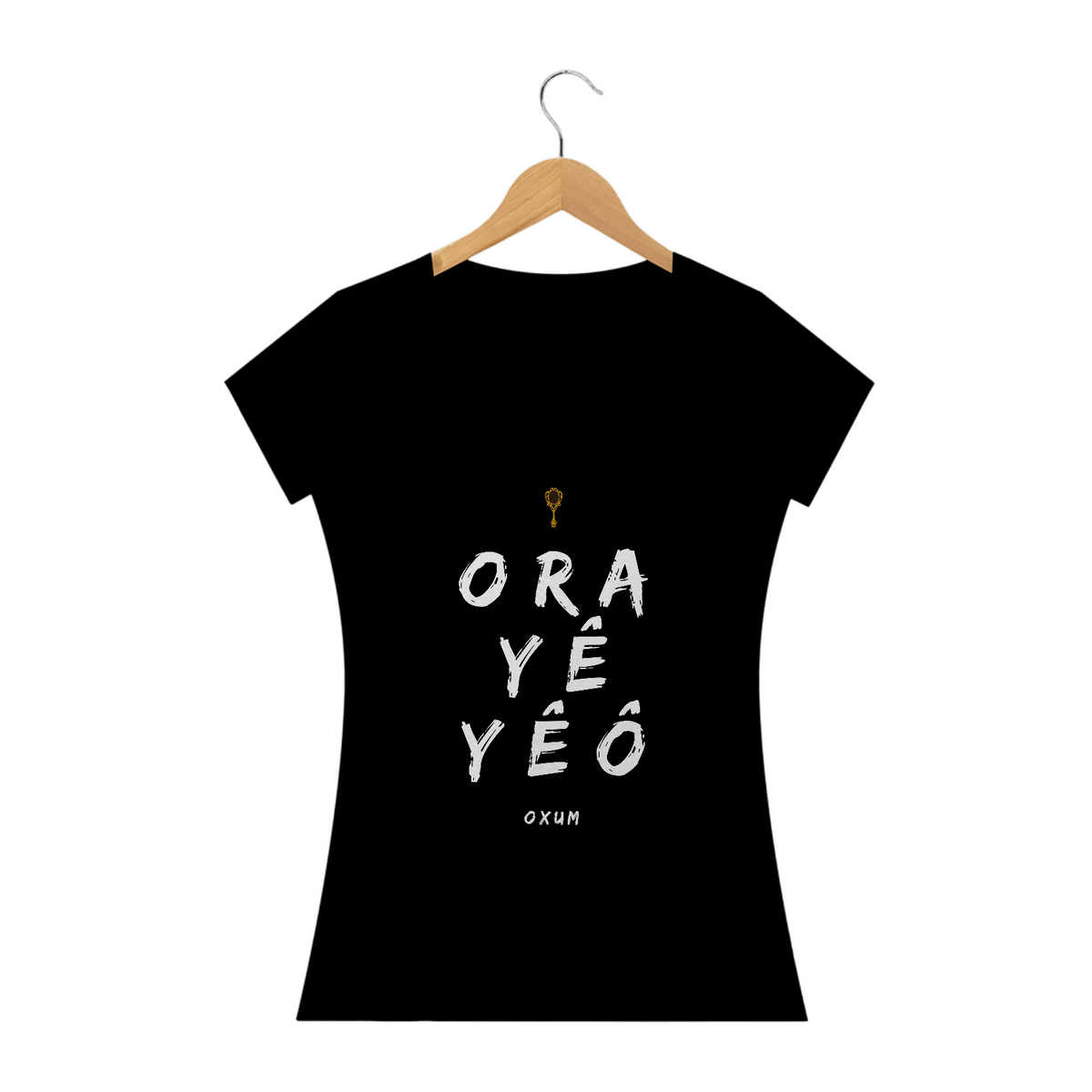 Nome do produto: Camiseta Feminina Osun Oxum - Saudação Òóré Yéyé Osun Preta