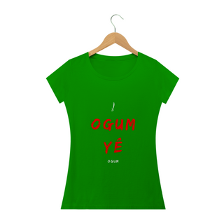 Camiseta Feminina Ògún Saudação Ògún Yè Ògún yè 100% Algodão Fio 24.1, 145g costura simples e gola ribana