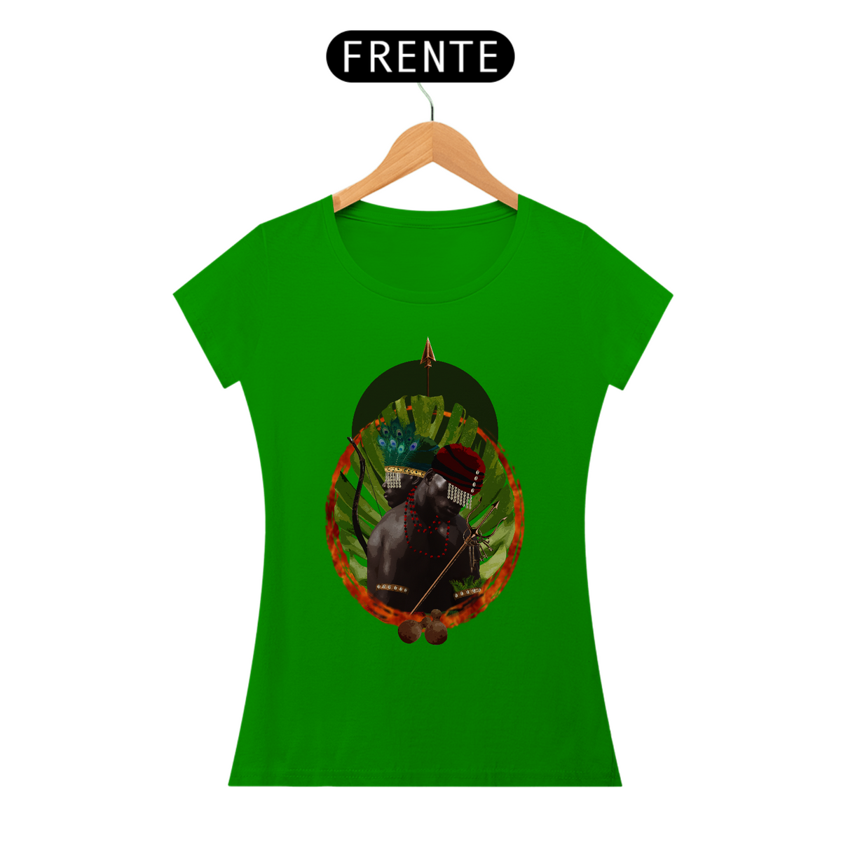 Nome do produto: Camiseta Feminina Exu e Oxossi - By Ziggy Artes 100% Algodão Fio 30.1 Malha Fria Gola Ribana Costura Reforçada 3X Sem Juros [Frete Grátis]