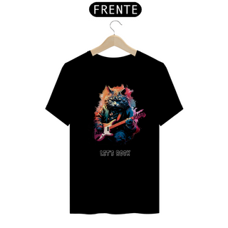 Camiseta Unissex - Let's Rock Gato Guitarrista Espírito Musical