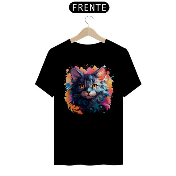 Camiseta Unissex - Felino olhar Intenso em Aquarela Pastel