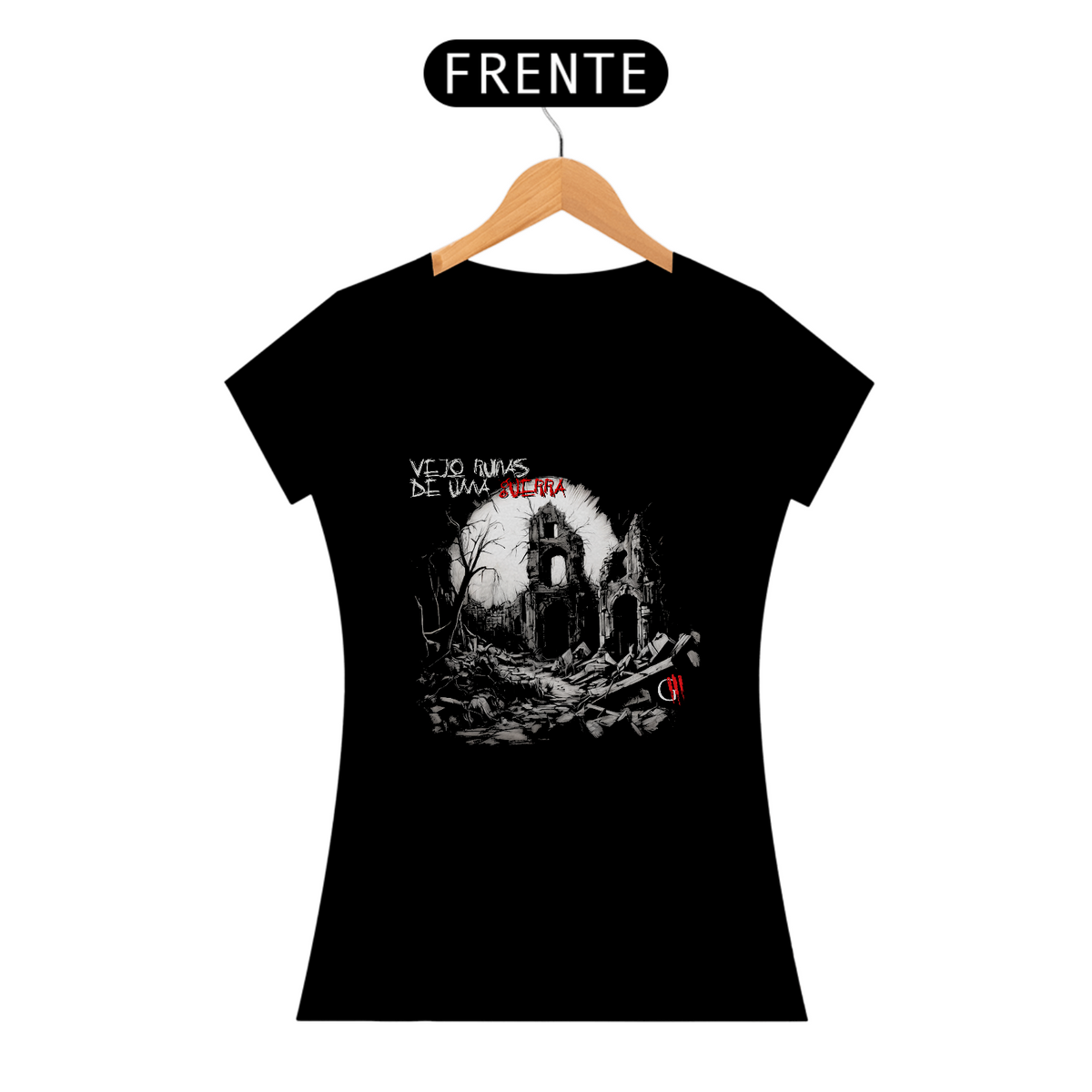 Nome do produto: Camiseta VEJO RUÍNAS DE UMA GUERRA Feminino