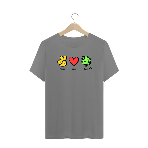 Camiseta Plus Size Peace and Love and Buds Logo Preto