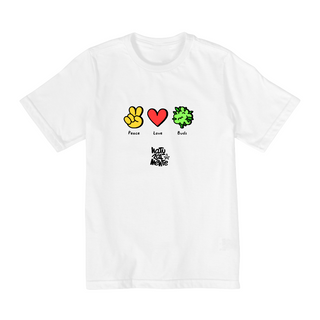 Camiseta Infantil (10-14) Peace and Love and Buds Logo Preto