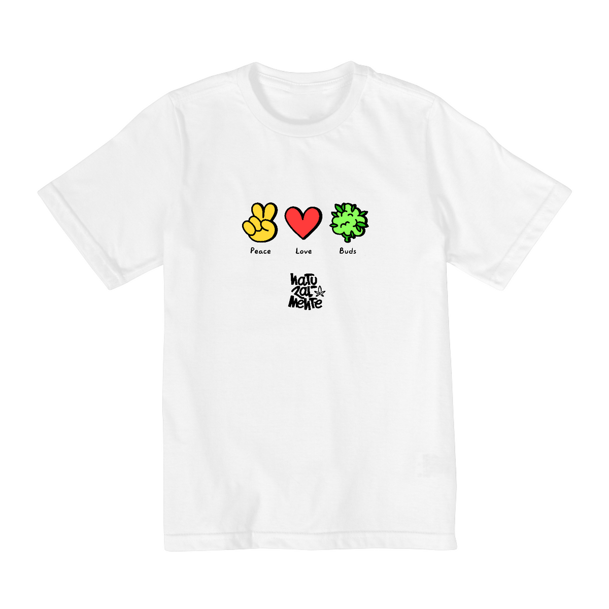 Nome do produto: Camiseta Infantil (2-8) Peace and Love and Buds Logo Preto