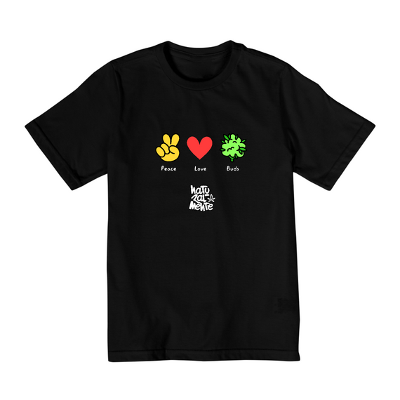 Camiseta Infantil (2-8) Peace and Love and Buds Logo Branco