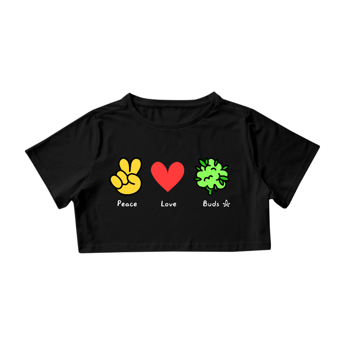 Nome do produto: Cropped Peace and Love and Buds Logo Branco
