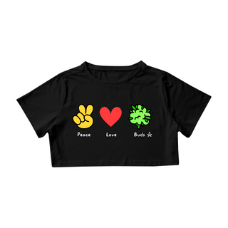 Cropped Peace and Love and Buds Logo Branco