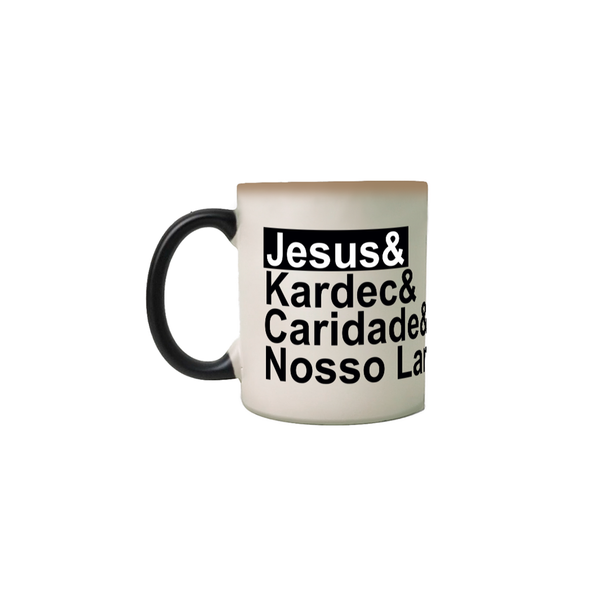 Nome do produto: Caneca Mágica  Jesus e Kardec e Caridade e Nosso Lar