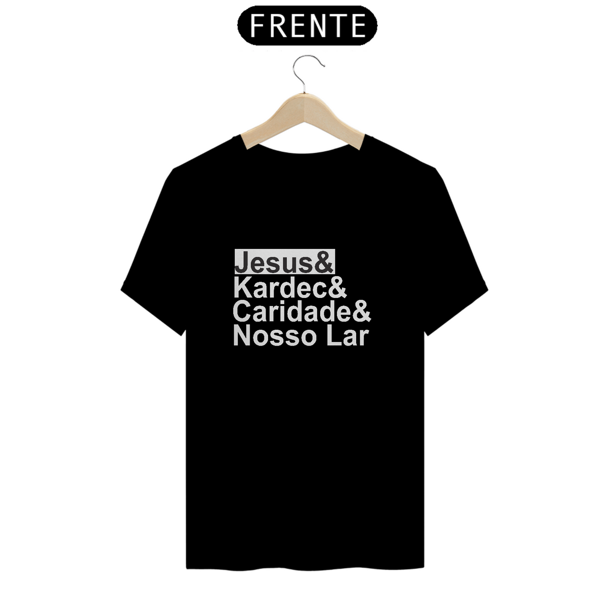 Nome do produto: Camiseta Jesus & Kardec & Caridade & Nosso Lar