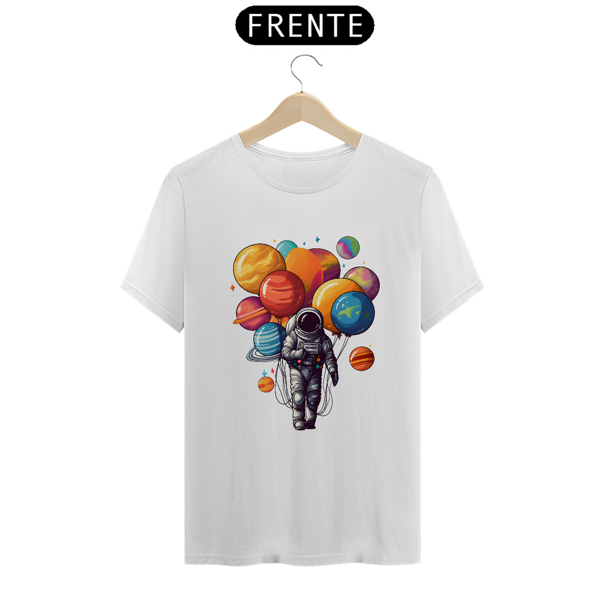 Nome do produto: Camiseta Astronauta Planetas e Balões Galaxia Unissex
