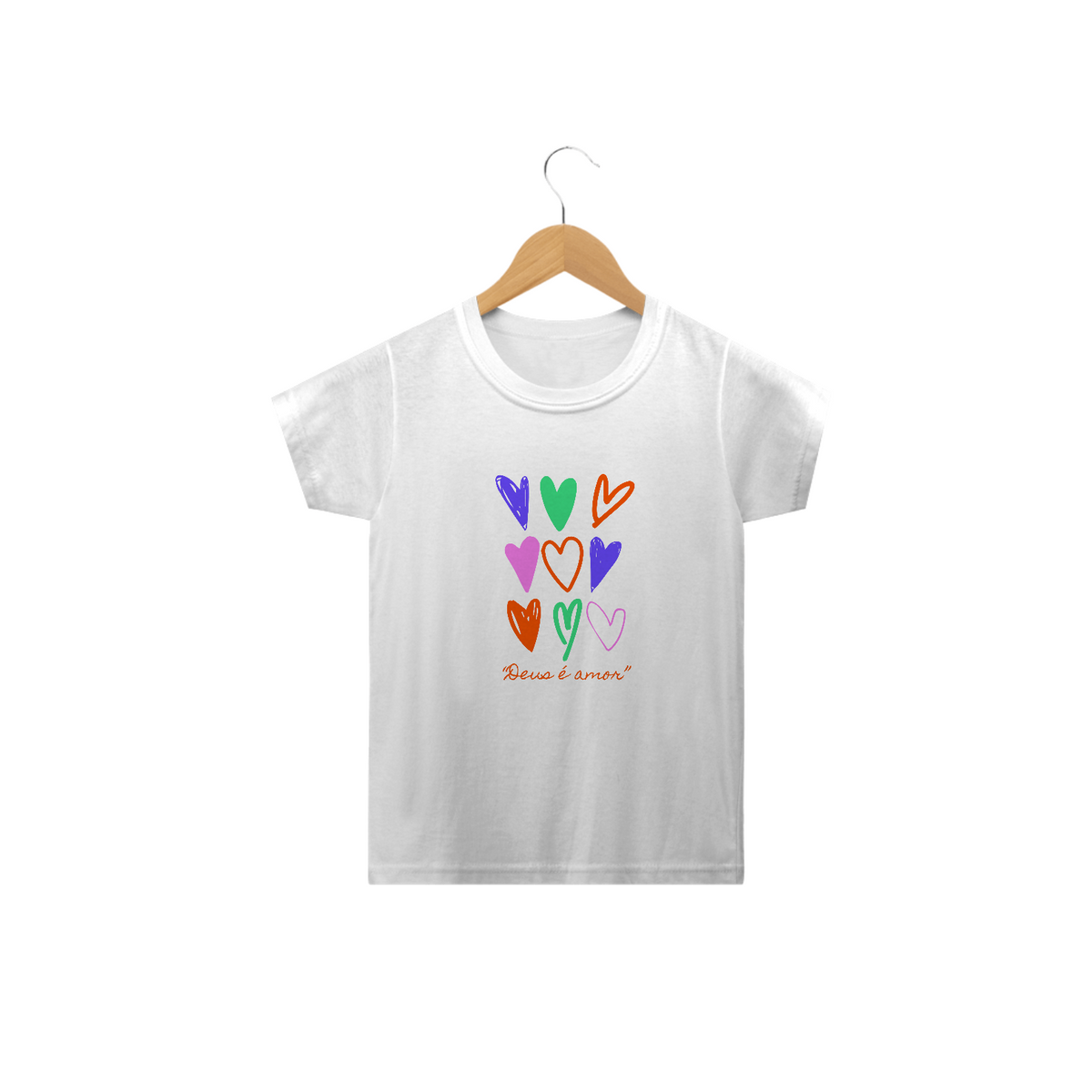 Nome do produto: Camiseta Infantil corações - Deus é amor