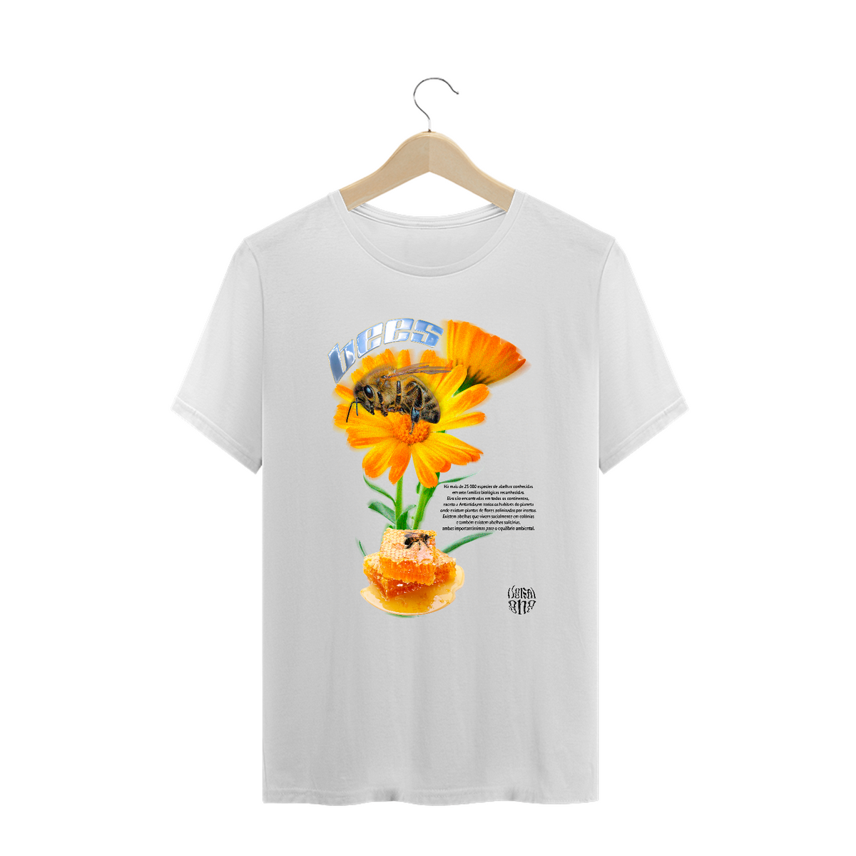 Nome do produto: Camiseta Plus Size Branco Bees 