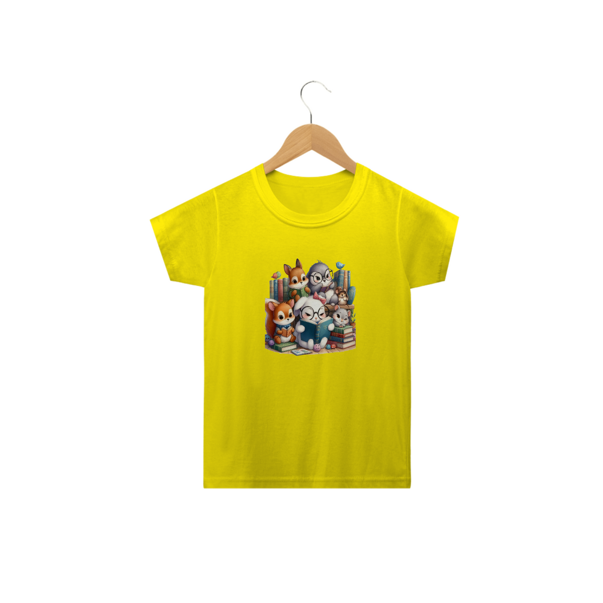 Nome do produto: Camiseta infantil Bichos na Biblioteca