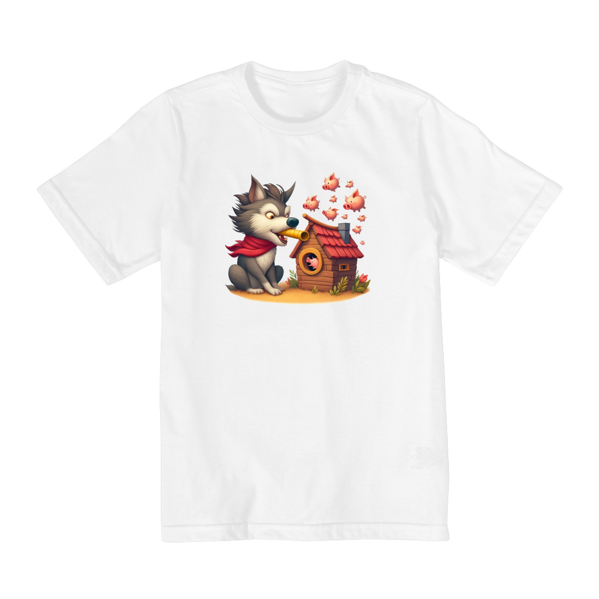 Nome do produto: Camiseta Infantil Lobo Mau Assoprando