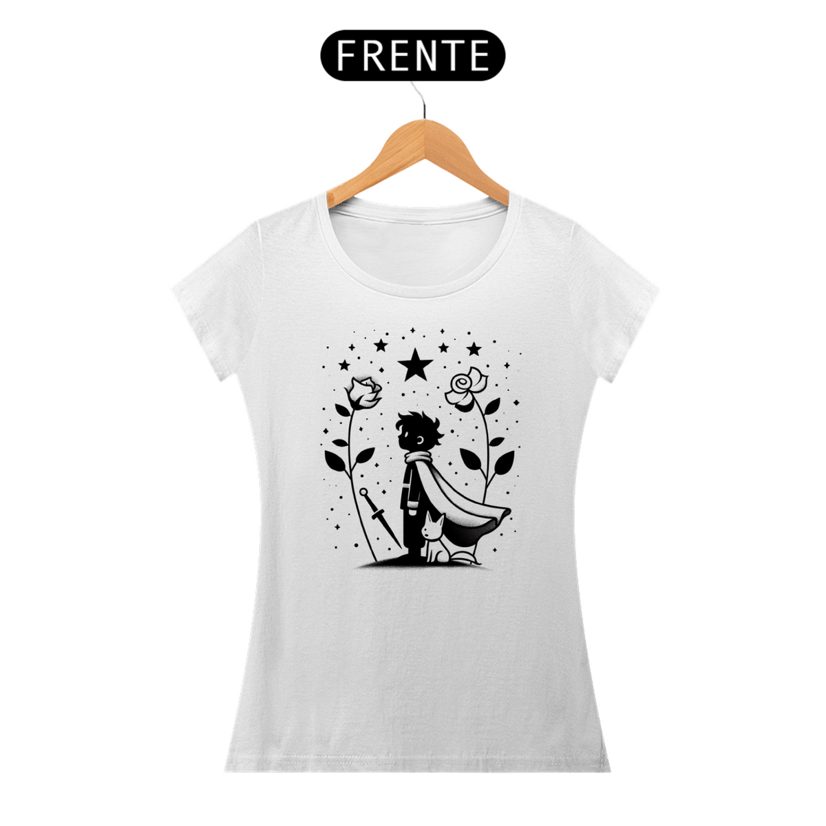 Nome do produto: Camiseta Feminina Pequeno Príncipe e Estrelas