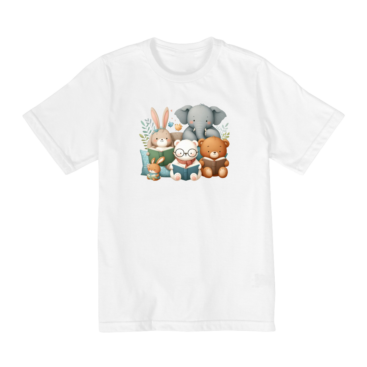 Nome do produto: Camiseta Infantil Animais Fofos Lendo