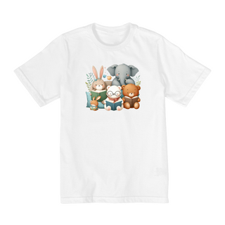 Camiseta Infantil Animais Fofos Lendo