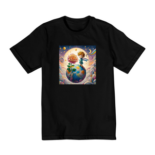 Camiseta Infantil  Pequeno Príncipe e o Planeta