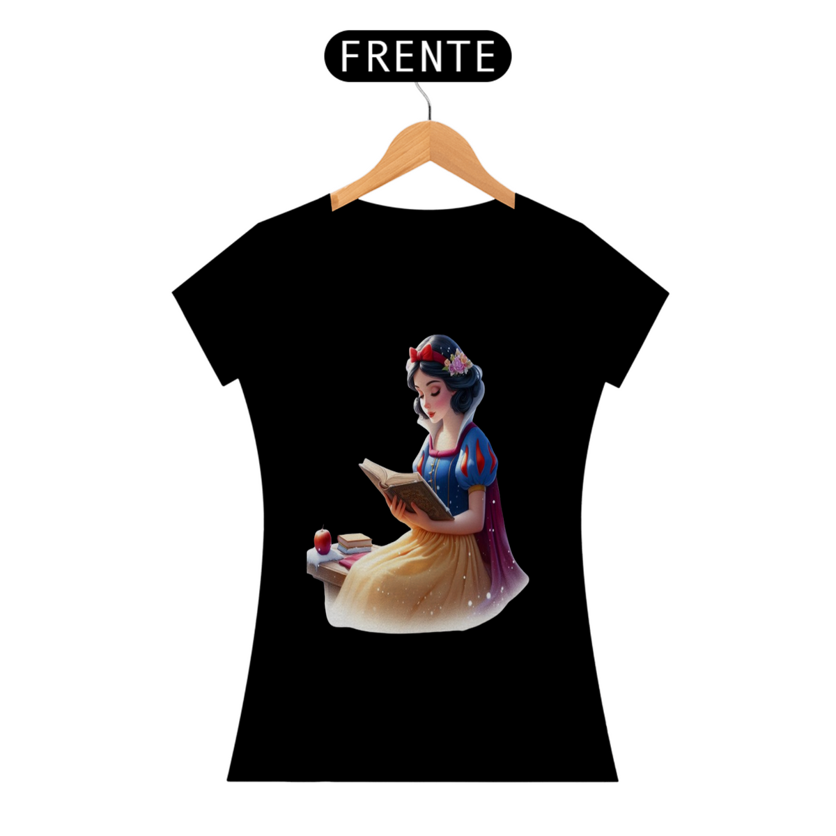 Nome do produto: Camiseta Feminina Branca de Neve Leitora