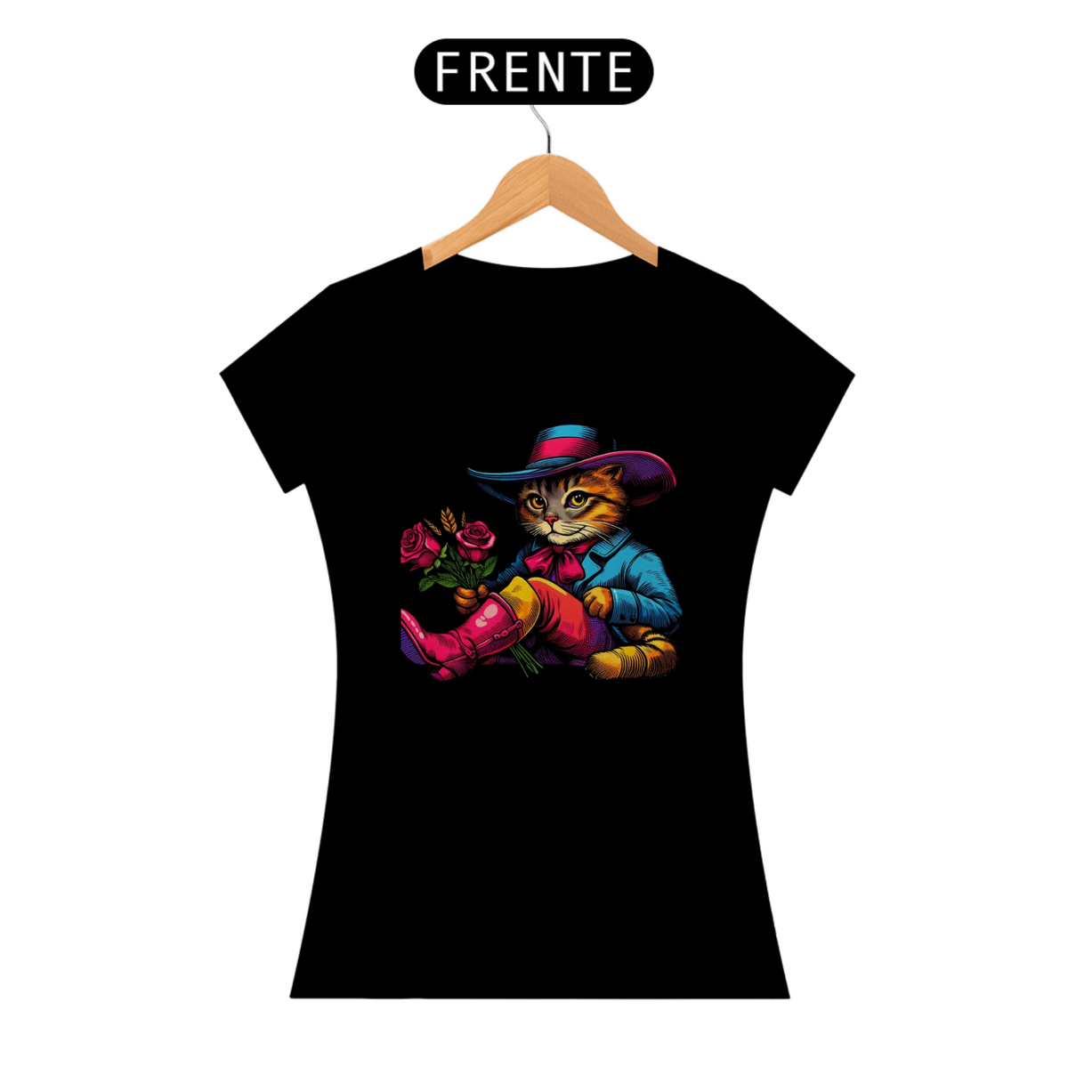 Nome do produto: Camiseta Feminina Gato de Botas Cartoon