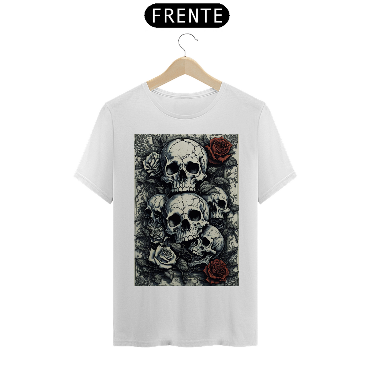 Nome do produto: Camiseta - caveira e rosas