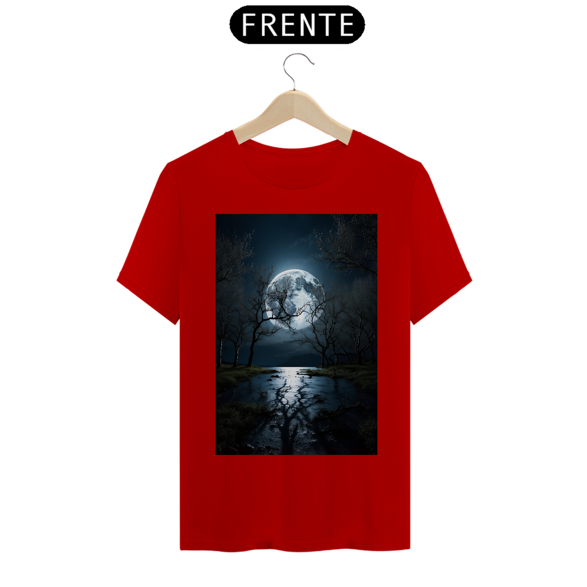 Nome do produto: Camiseta Masculina - Lua cheia vista da floresta