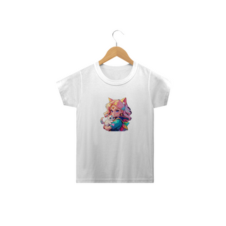 Camiseta Classic Infantil Anime Menina Gato IA