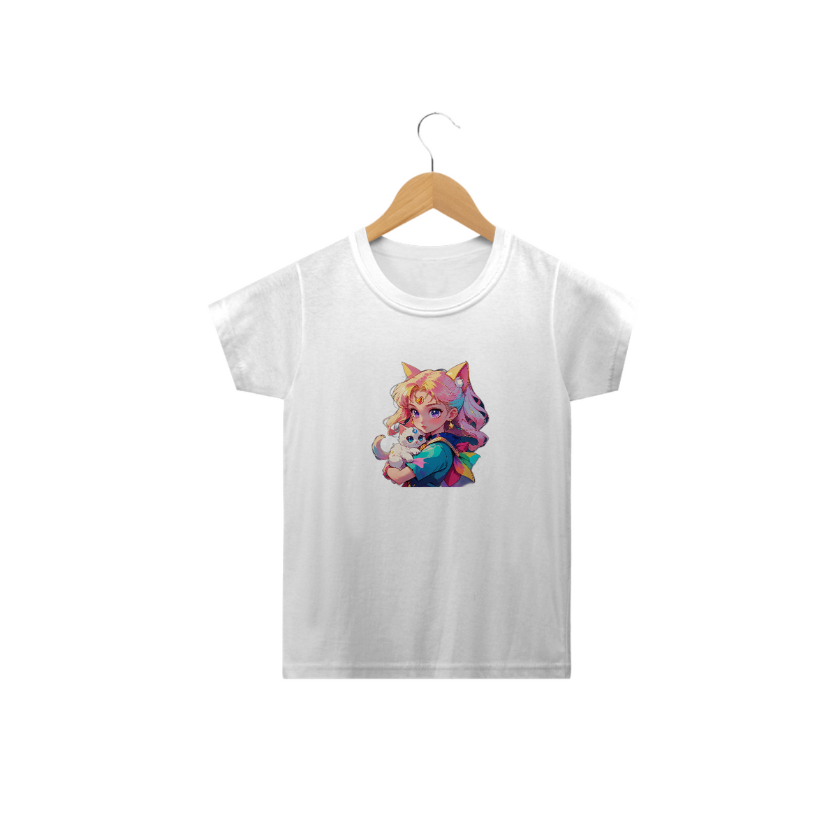 Nome do produto: Camiseta Classic Infantil Anime Menina Gato IA