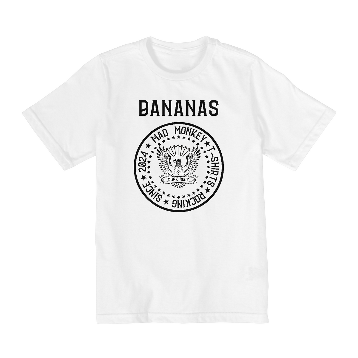 Nome do produto: Camiseta Infantil Branca Punk Bananas - 10 a 14 anos
