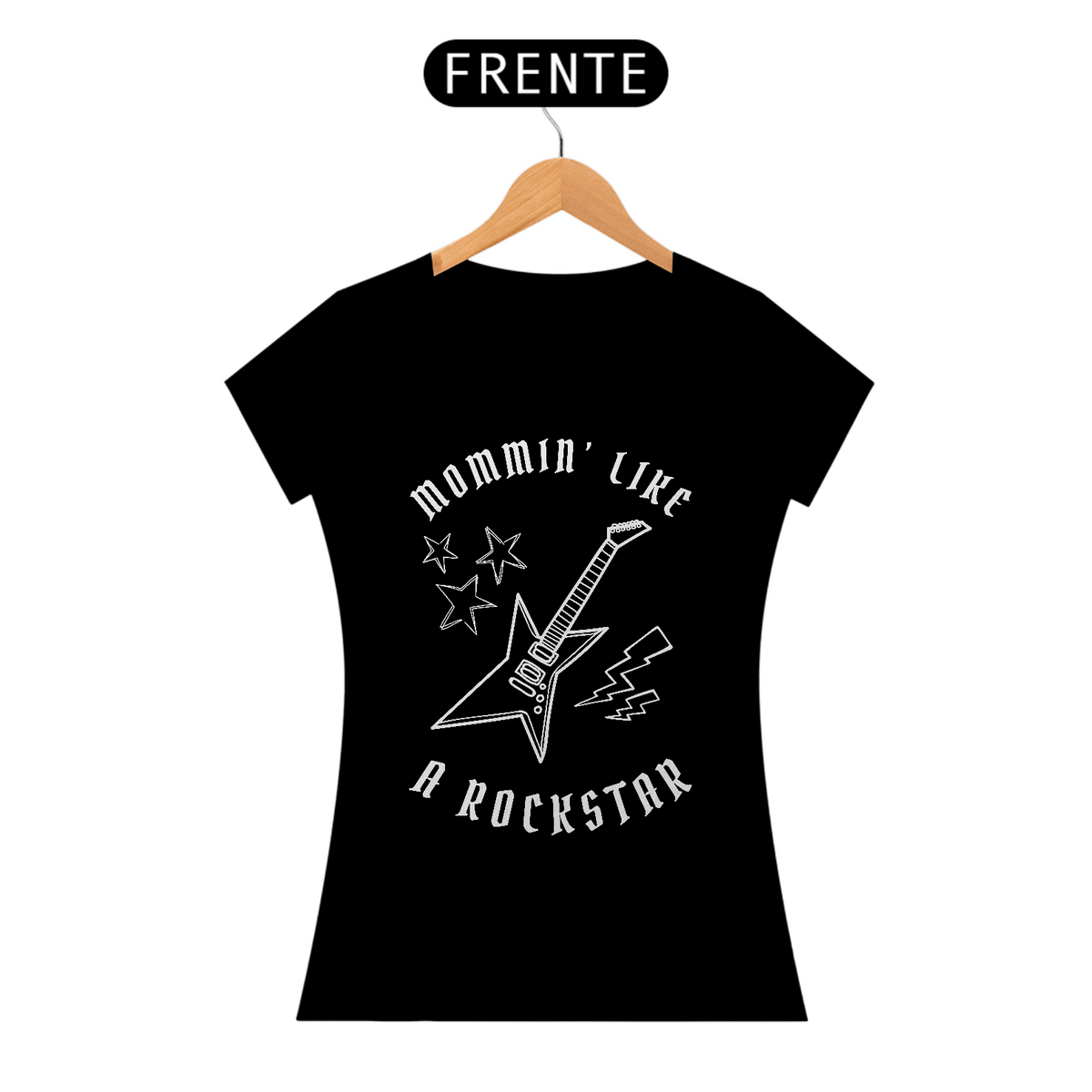 Nome do produto: Baby Look Preta - Mommin\' Like a Rockstar