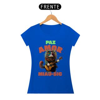 Nome do produtoCamiseta de Gato - Paz, Amor e Miau-sic