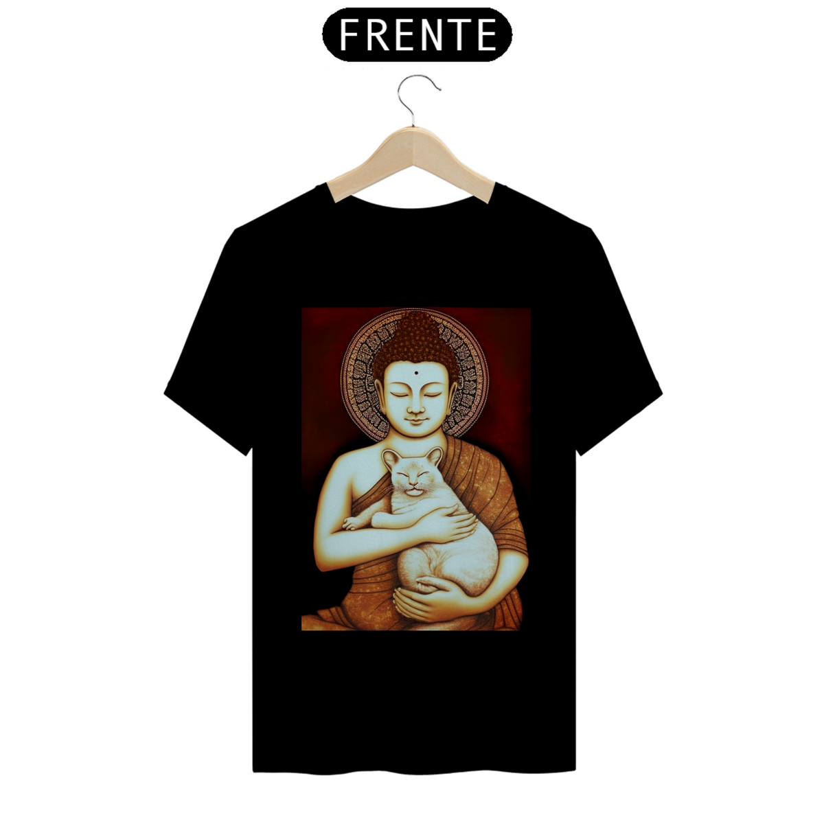 Nome do produto: Camiseta de Gato -  Buda com Gatinho