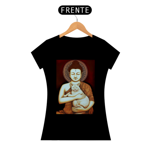 Camiseta de Gato -  Buda com Gatinho