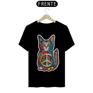 Camiseta Masculina Paz, Amor e Gato