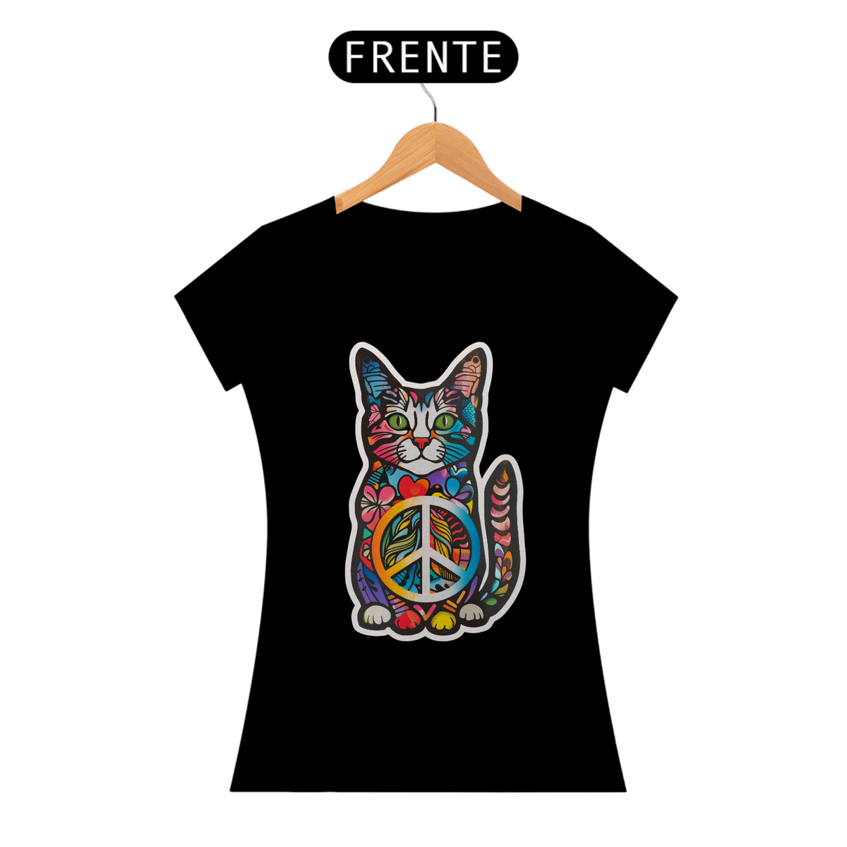 Nome do produto: Camiseta de Gato - Paz, Amor e Gato