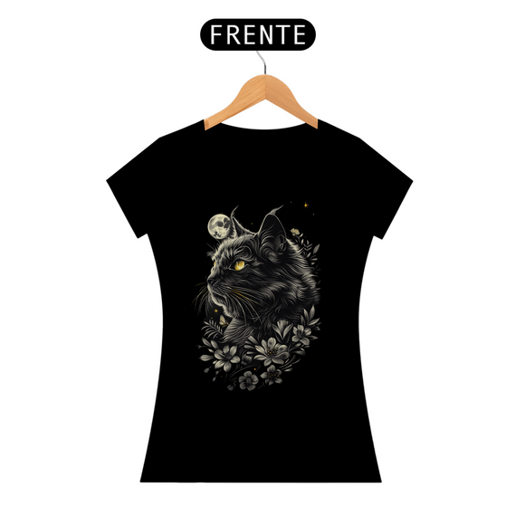 Camiseta Feminina Gato e Lua