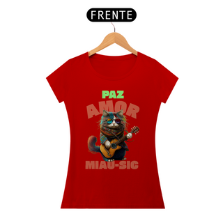 Nome do produtoCamiseta de Gato - Paz, Amor e Miau-sic