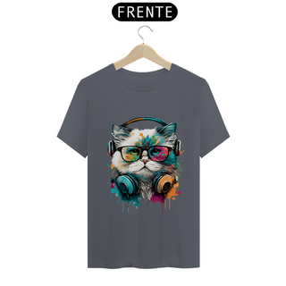 Nome do produtoCamisa do Gatinho espacial de Fones T-Shirt Clássica Masculino 