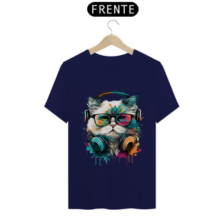 Nome do produtoCamisa do Gatinho espacial de Fones T-Shirt Clássica Masculino 