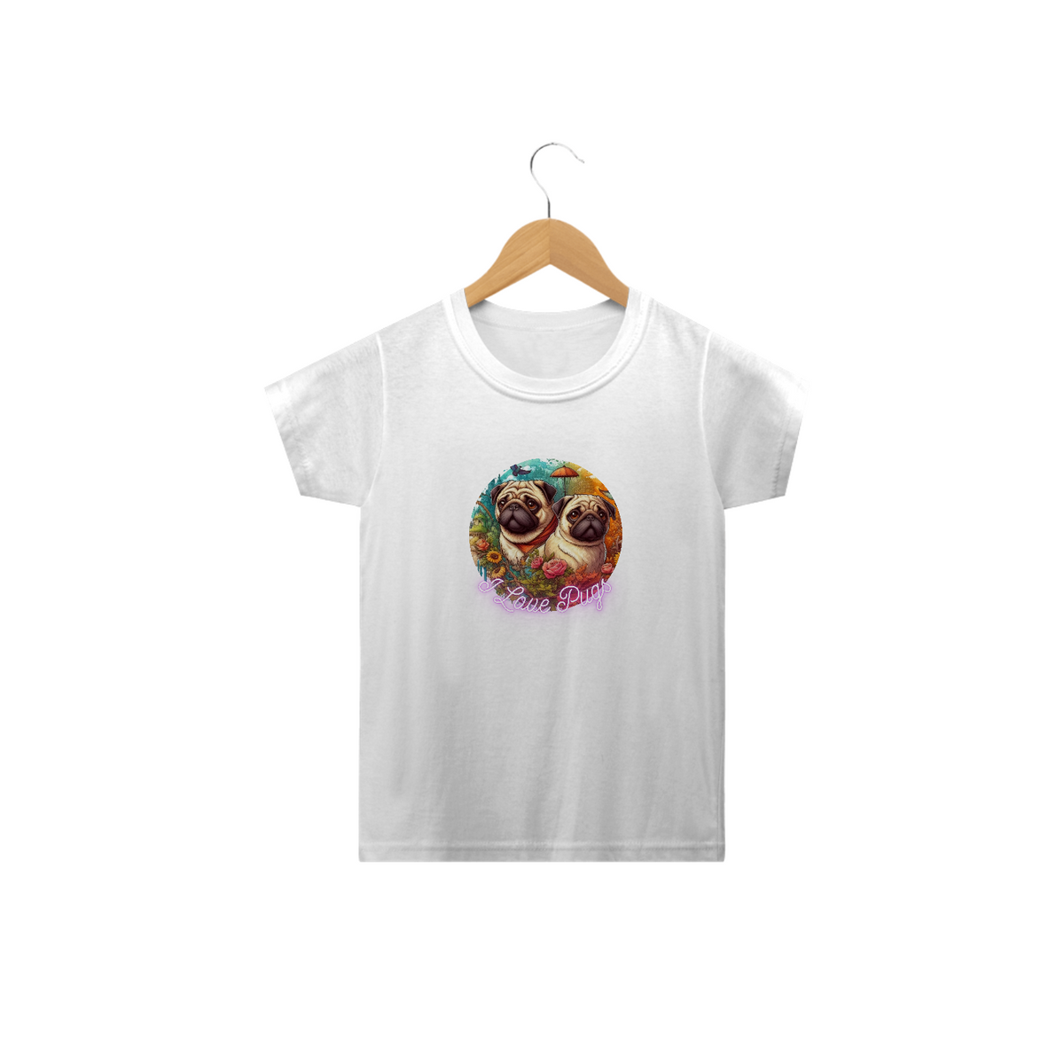 Nome do produto: Camiseta Infantil - I Love Pugs