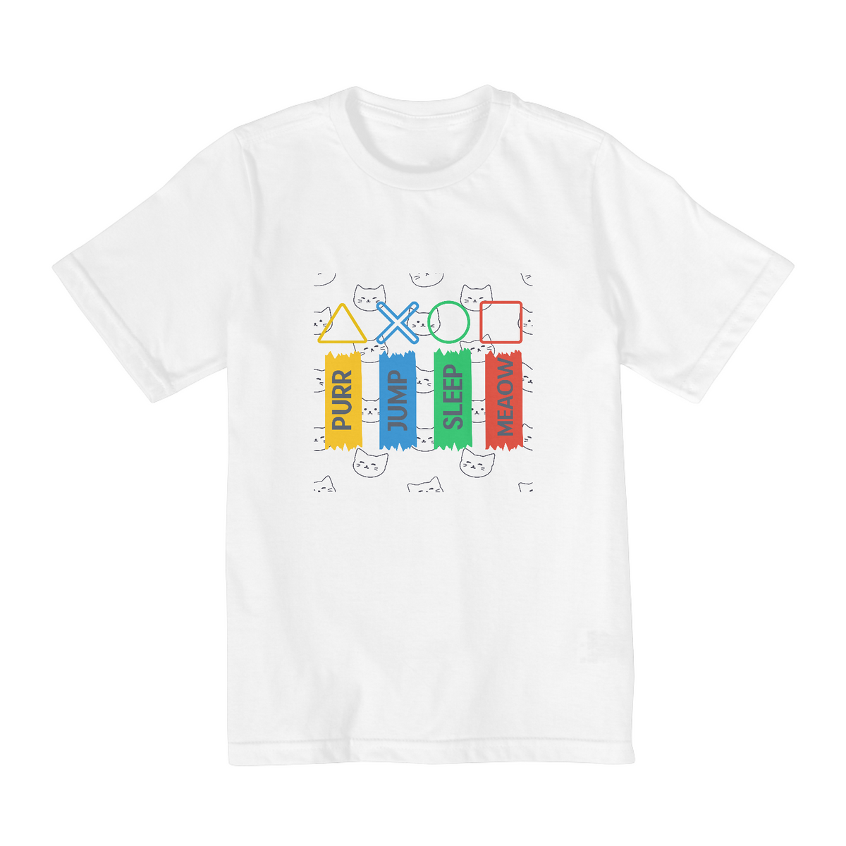Nome do produto: Camiseta Infantil (10 aos 14) - Purr, Jump, Sleep, Meaow