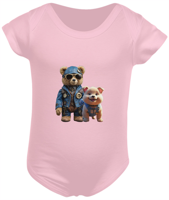 Aventuras Peludas: Body Baby com Urso e Cachorro Adoravel.