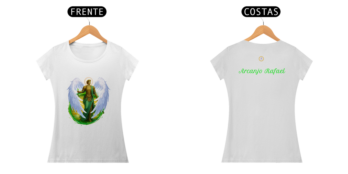 Nome do produto: CAMISETA FEM BABY LONG PRIME - ARCANJO RAFAEL - COLEÇÃO 7 RAIOS