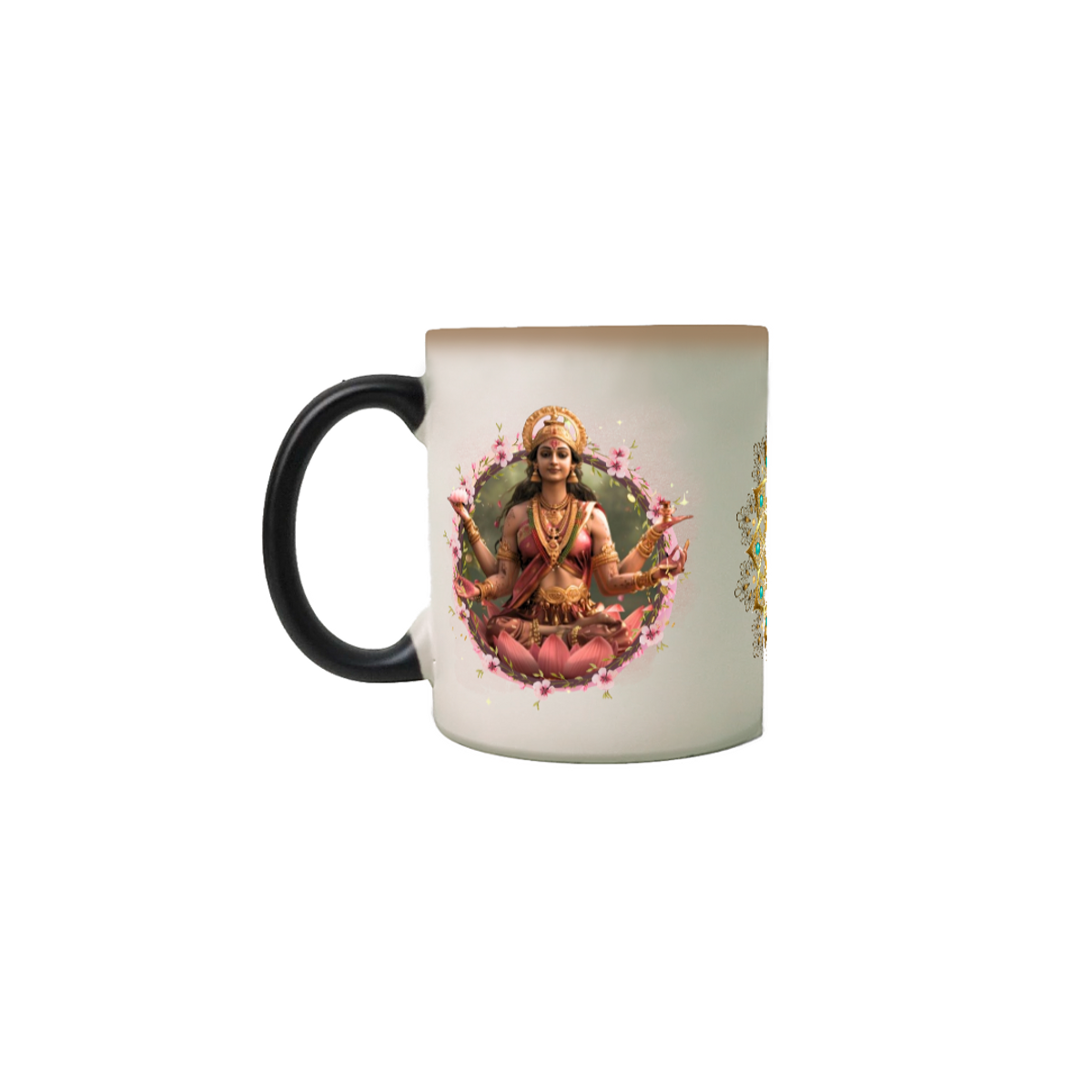 Nome do produto: CANECA MÁGICA - LAKSHIMI E GANESHA - COLEÇÃO ORIENTE