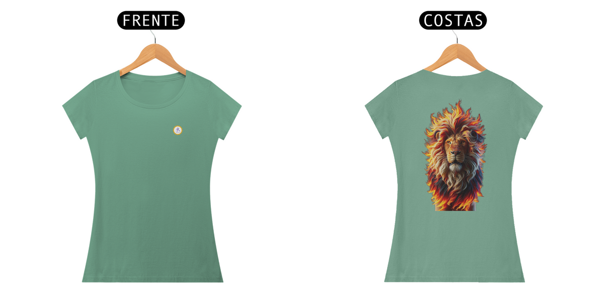 Nome do produto: CAMISETA FEM BABY LONG ESTONADA - LEÃO - COLEÇÃO ARQUÉTIPOS